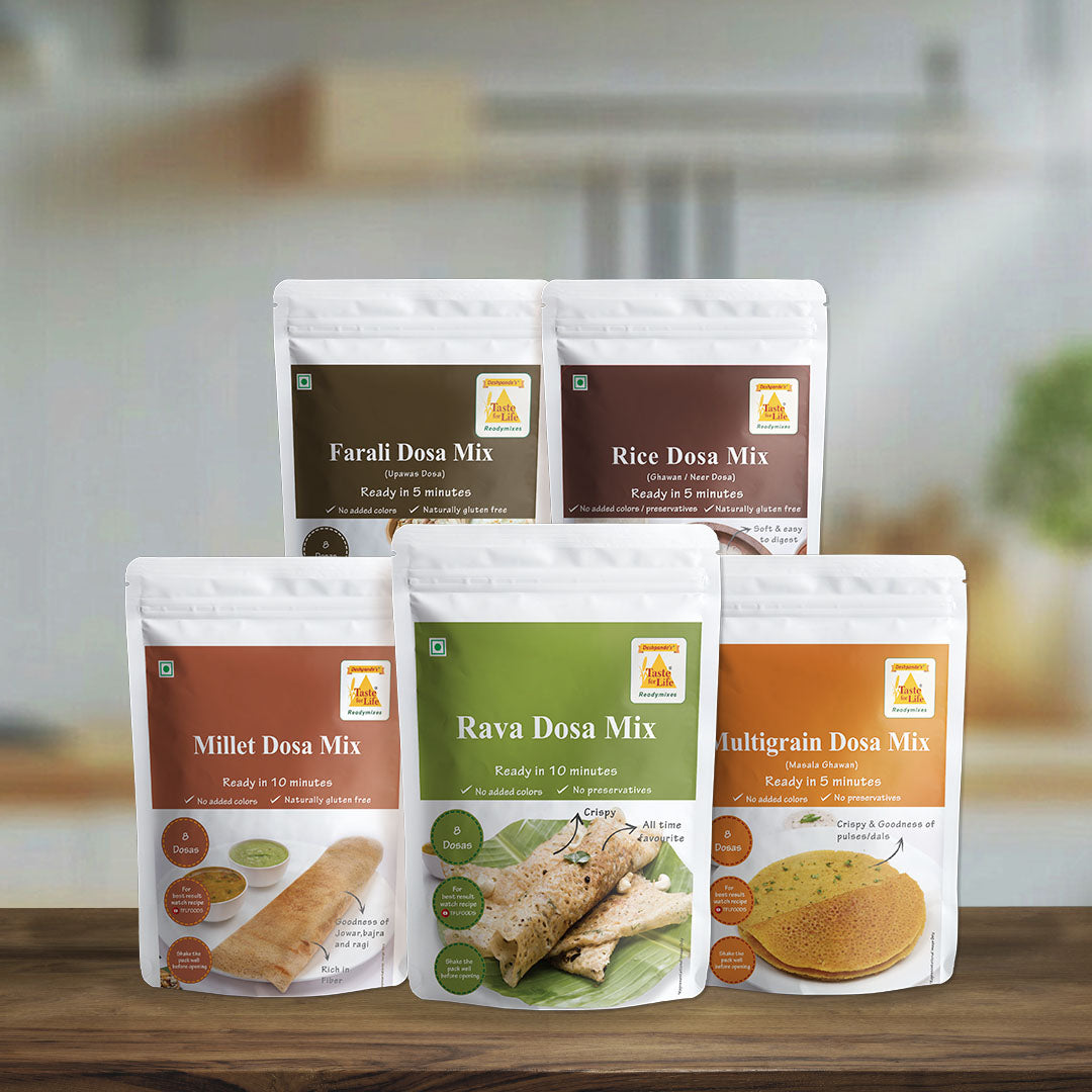 5-in-1 Dosa Combo: Rava Dosa, Rice Dosa, Multigrain Dosa, Millet Dosa, Farali Dosa Mix