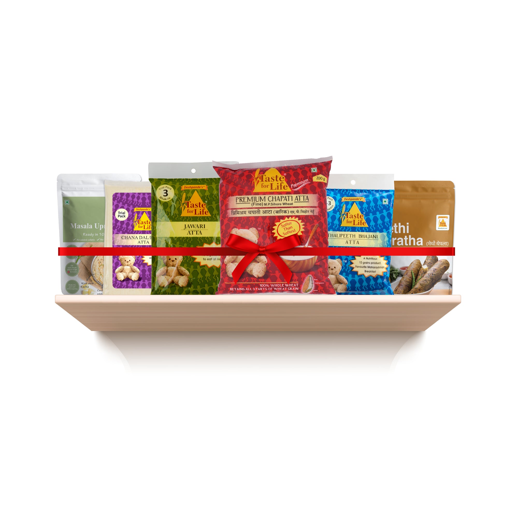 Everyday Kitchen Essential - Trial Packs:  Jawari, Besan, M.P. Sihore (Fine), Thalipeeth Bhajani, Masala upma Mix, Methi Paratha Mix