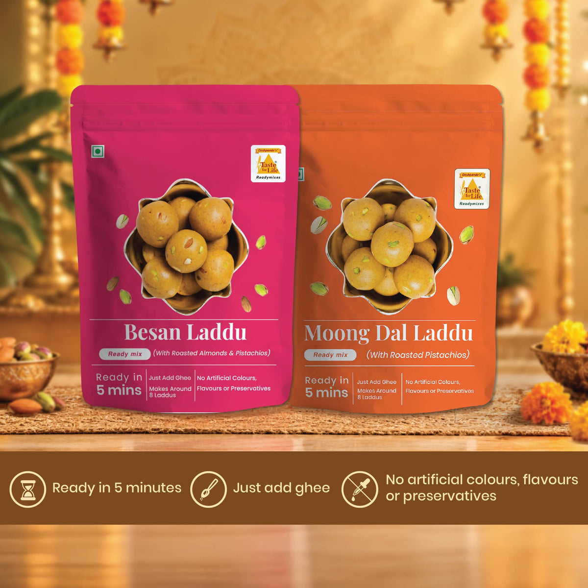 Desi Laddu Combo - Besan Laddu Mix, Moong Dal Laddu Mix