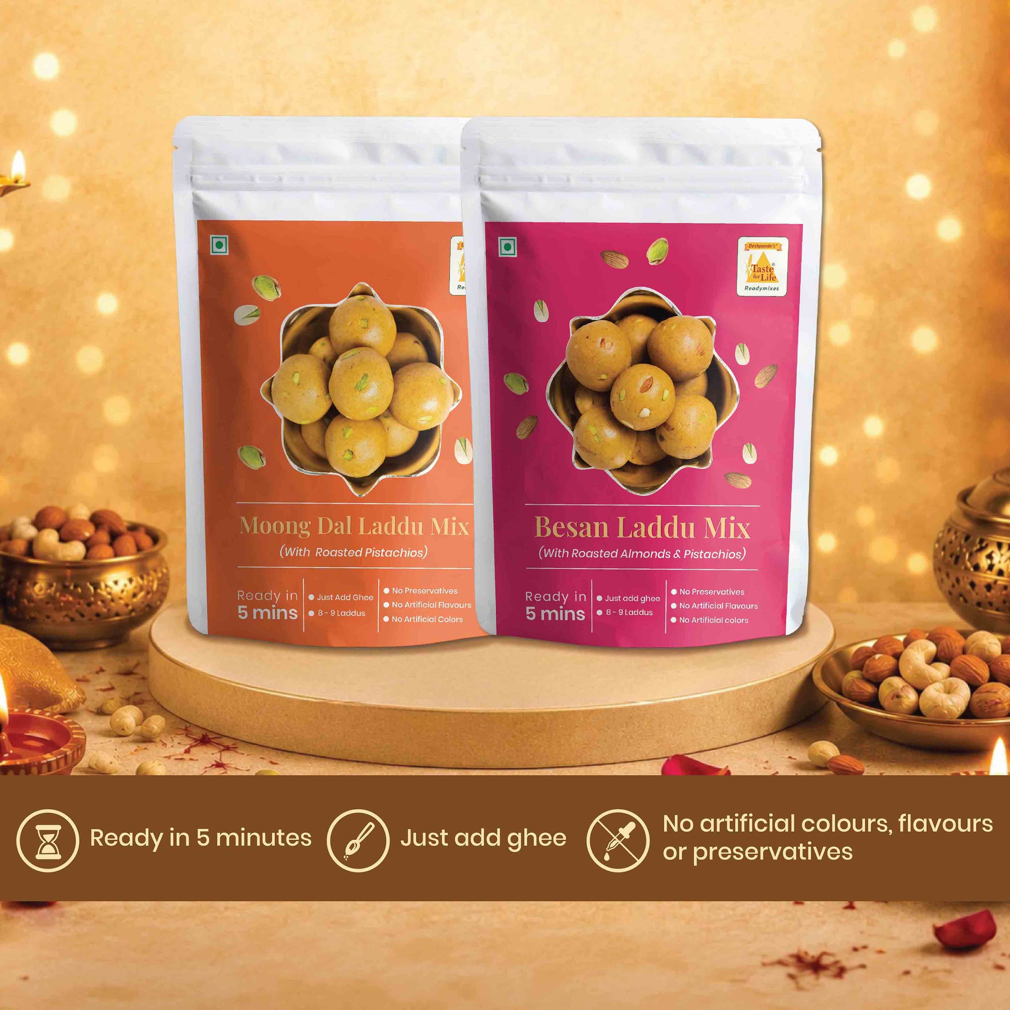 Desi Laddu Combo: Besan Laddu Mix, Moong Dal Laddu Mix