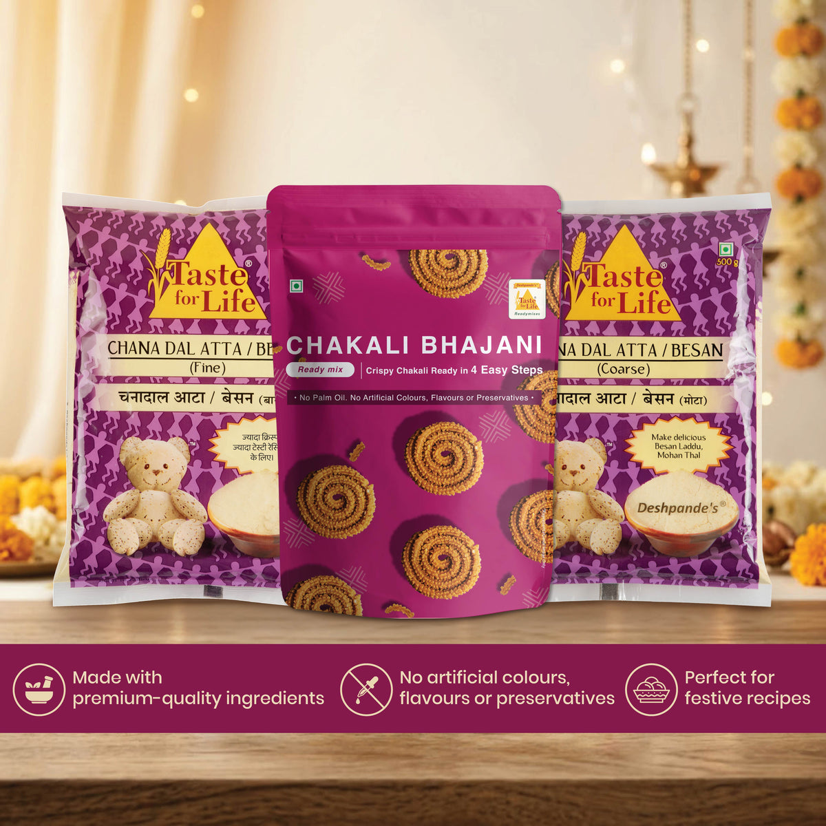 Diwali Special Combo : Besan atta fine, Besan atta coarse, Chakali Bhajani Readymix