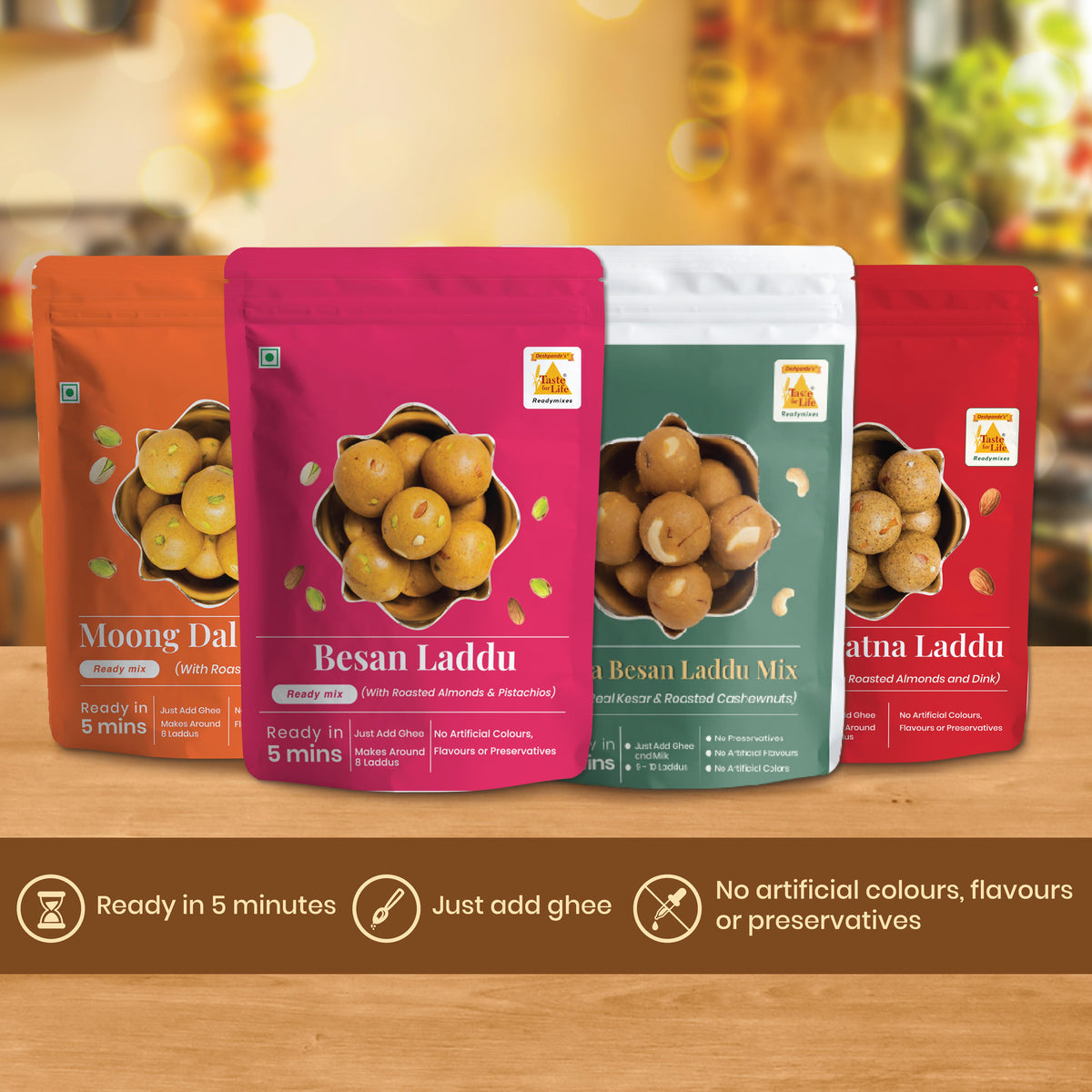 Mithaas Special Combo - Besan, Moong dal, Rava Besan, Pancharatna Laddu Mix